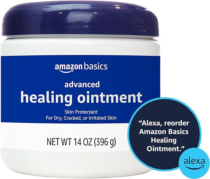 Amazon Basics Healing Ointment & Skin Protectant for Dry & Cracked Skin, Chapped Lips, Minor Cuts and Scrapes, Moisturizing Barrier Cream, Fragrance Free, 14 oz, 1-Pack