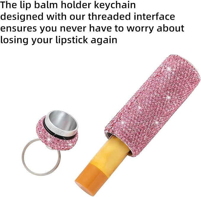 Chapstick Holder Key Chain 2Pcs Lip Balm Gloss Holder Keychain Bling Lipstick Case for Purse Portable Metal Chap Stick Organizer Cute Key Chain Accessories for Women (Sliver)