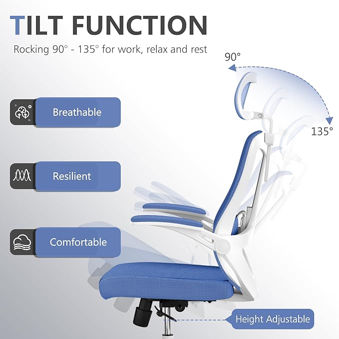 Ergonomic Office Chair Desk Chair - Mesh Computer Chair with 360° Swivel Wheels, Adjustable 90-130° Recline & Lumbar Support for Home Office, Supports up to 350lbs