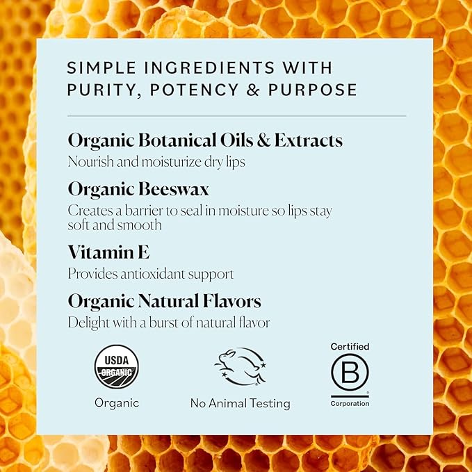 Sky Organics Organic Lip Balms With Beeswax for Lips, USDA Certified Organic, Four Assorted Flavors to Moisturize, Soothe & Soften, 4pk.