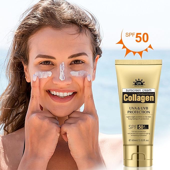 Collagen Sunscreen SPF 50+, Broad Spectrum UVA/UVB Protection, Non-Greasy & Fast Absorbing, Daily Sun Care for Face and Body (2 pc)