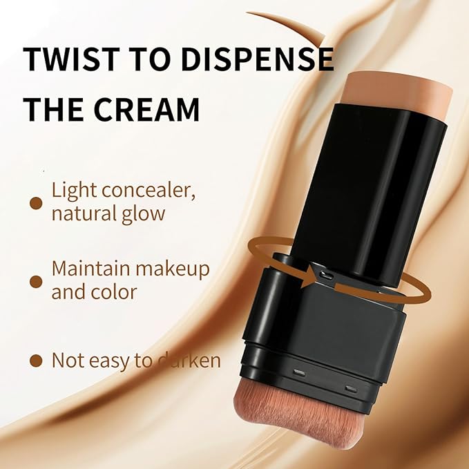 Foundation Stick, 2 in 1 Dual-Ended Long-Lasting Concealer Korean Foundation Contour Stick, Waterproof Contouring foundation with Brush, Full Coverage Matte Finish for Face Makeup(04#WHEAT)