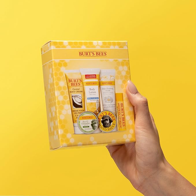 Burt's Bees Timeless Minis Kit, With Coconut Foot Cream, Milk and Honey Body Lotion, Deep Cleansing Cream, Res-Q Ointment, Hand Salve and Beeswax Lip Balm, Natural Origin Skin Care, 1 Kit
