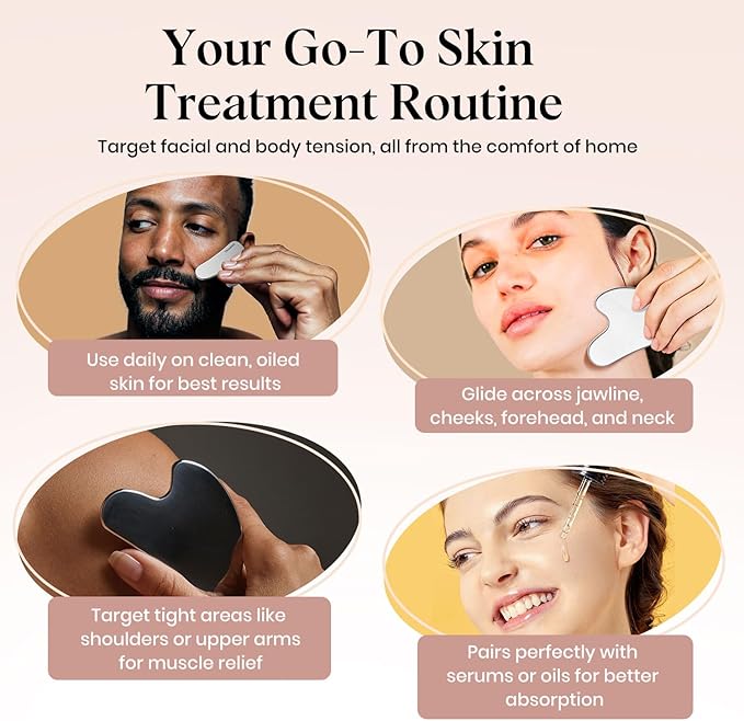 Stainless Steel Gua Sha Facial Tools, Lymphatic Drainage Massager for Face, Face Sculpting & Jawline Shaper, Puffiness Reducing, Neck Body Guasha Tool, Skin Care Gift for Women Men with Pouch
