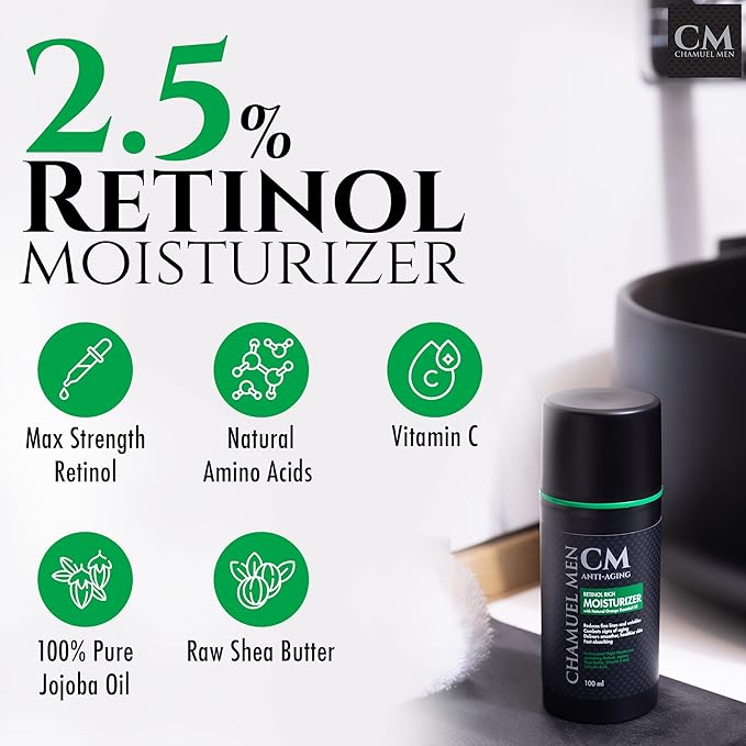 Daily Face Cream for Men with 2.5% Retinol Anti-Aging Moisturizer for Fine Lines, Dark Spots, and Wrinkles - Overnight Lotion (Pack of 2)