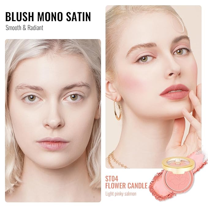 Oulac Light Pink Blush Powder Matte Finish Blush for Cheeks Highly Pigmented Natural blush makeup Silk Texture,Buildable Color&Lightweight Formula,Vegan&Cruelty-Free Face Makeup for All Skin ST04