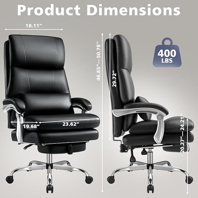Cloud-Like Comfy Office Chair with Footrest, Overstuffed Fiberfill Executive Desk Chair, Ultra-Soft Reclining High Back Computer Chair, Cozy Double-Layered Plush Seat, Big & Tall 400lbs Cap