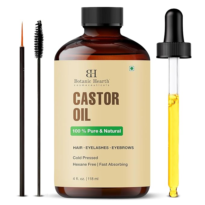 Botanic Hearth Castor Oil & Hair Treatment Oils 4 Fl oz| 100% Pure & Natural, Cold Pressed |For Hair, Eyelashes & Eyebrows | Hexane Free, Fast Absorbing | With Applicators & Dropper | All Hair Types