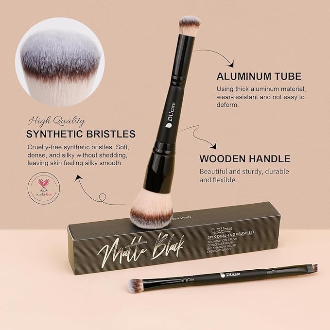 DUcare 2-in-1 Foundation Brush Concealer Brush Makeup Brushes Dual-ended Face Eyebrow Eyeshadow Brush for Liquid, Powder, Buffing, Blending, Contouring Foundation Make Up Brushes