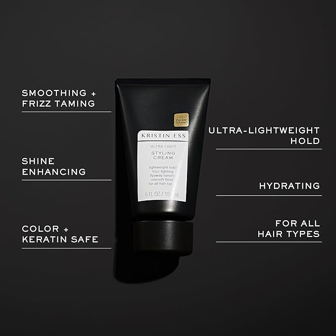 Kristin Ess Ultra Light Styling Curl Cream for Curl + Wave Definition - Lightweight Hold - Smooth Styles, Shiny Blowout Prep & Frizz Control - Vegan & Color Safe - Women's Styling Hair Product