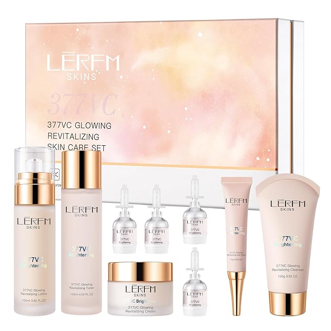 Skin Care Set 8 in 1 Facial Cleanser, Toner, Serum, Face Lotion, Cream & Eye Cream – Hydrating, Anti-Aging &Brightening Daily Routine for Glowing Skin