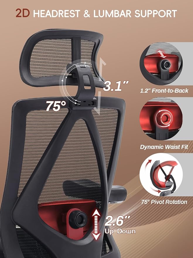 Big and Tall Office Chair 700lbs, Ergonomic Desk Chair with W Wide Thick Cushion, Executive Mesh Office Chair with Adjustable Headrest, Lumbar, Footrest, 4D Armrest Computer Task Chairs for Nap, Black