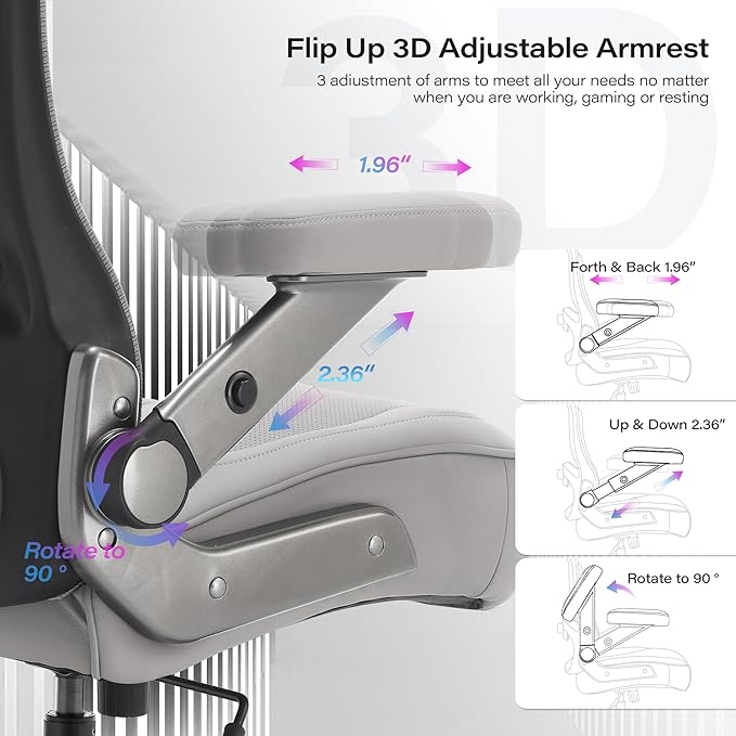 Big and Tall Office Chair 600lbs with 3D Flip Arms, Heavy Duty Large Executive Computer Desk Chair Ergonomic Mesh High Back Plus Size Chair for Adults