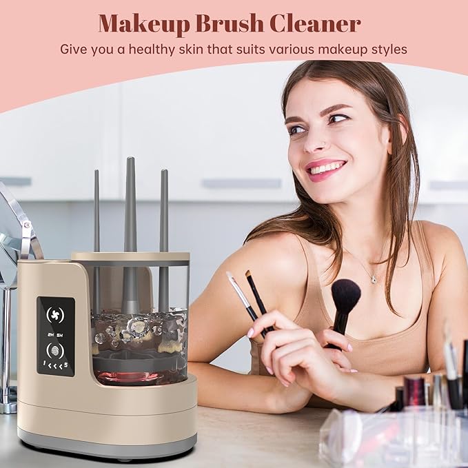 3 IN 1 Electric Makeup Brush Cleaner Machine With Makeup Brush Dryer-Holder-Portable Automatic USB Cosmetic Brushes Cleaner Tool for All Size Beauty Makeup Brush Set,Eyeshadow, Blush Brush (brown)