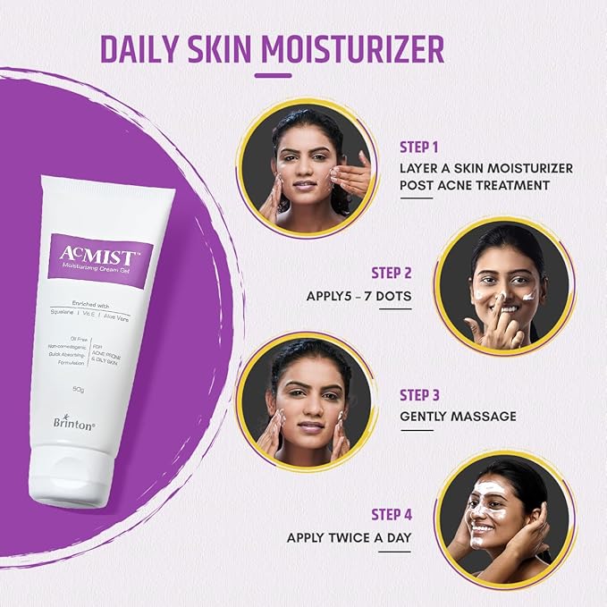 Acmist Moisturizing Cream Gel for Oily & Acne-Prone Skin | Oil-Free, Non-Comedogenic, Quick Absorbing & Makeup Friendly | With Vitamin E, Aloe Vera & Squalane | For Men, Women & Teens | 50g Pack 2