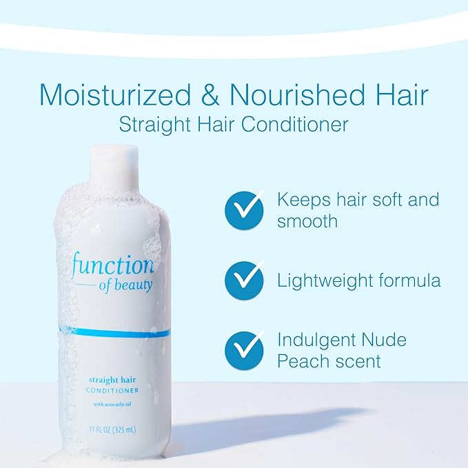 Function of Beauty Straight Hair Conditioner - Sulfate-Free Conditioner for Natural Volume & Shine - Anti-Frizz, Lightweight & Hydrating with Avocado Oil - Oily Hair Care Products