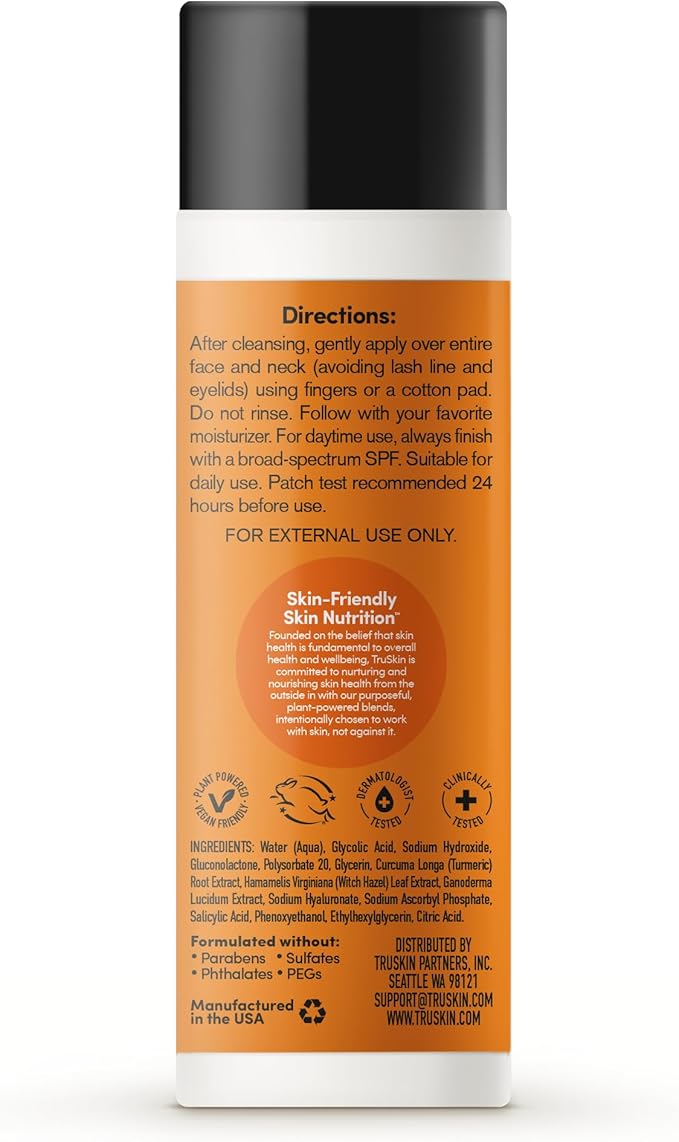 TruSkin BHA Liquid Exfoliant & Toner for Face - Triple Acid AHA BHA PHA Exfoliator with Salicylic, Glycolic Acid & Vitamin C - Improves Look of Tone & Texture, Unclogs Pores, 4.2 fl oz