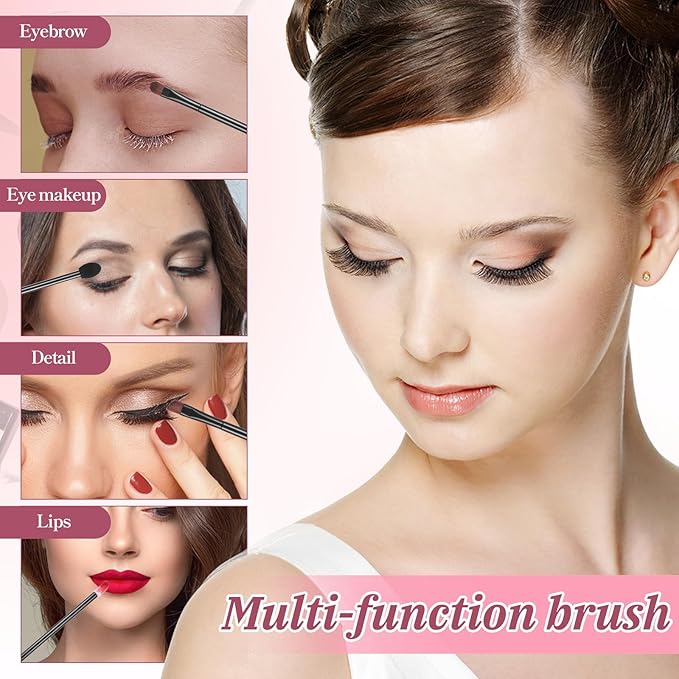 Giantree 300 Pcs Disposable Eyebrow Brushes Makeup Brush Set, 100PCS Angled Eyebrow Brushe 50 Round Brushes 50 Double-Ended Eyeshadow Sticks 100 Lip Brushe for Beauty Cosmetic Make up Tool
