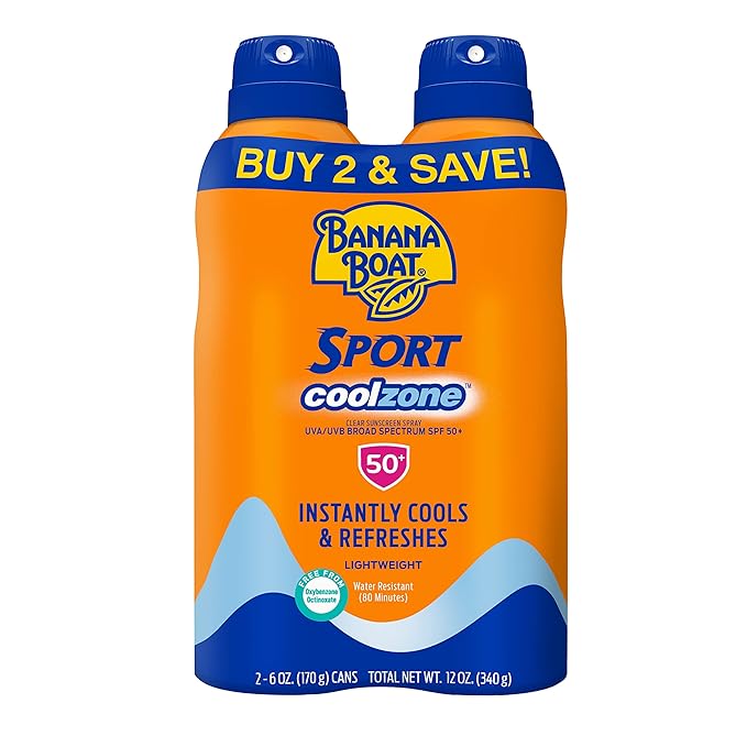 Banana Boat Sport Cool Zone SPF 50 Sunscreen Spray Twin Pack | Spray Sunscreen SPF 50, Sunblock, Oxybenzone Free, 6oz each
