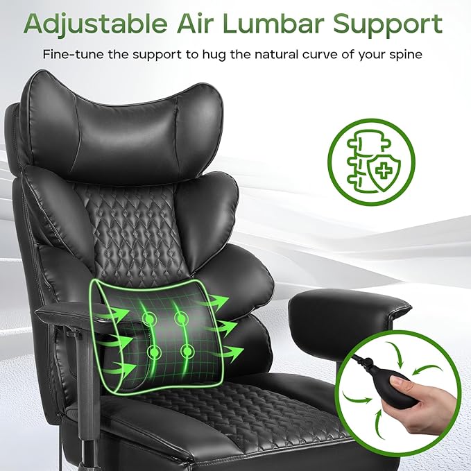 Big and Tall Office Chair with Foot Rest,Ergonomic High Back Computer Desk Chair,Executive Office Chairs with Lumbar Support & Armrests for Heavy People,Comfy 155°Recliner Gaming Chair