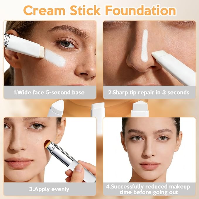 Korean Color Changing Foundation Stick with Brush for Lumine Skin, 2-in-1 Waterproof & Long-Lasting Hydrating Makeup, Dual-Ended Foundation & Concealer Stick, Portable for Easy Daily Use and Travel