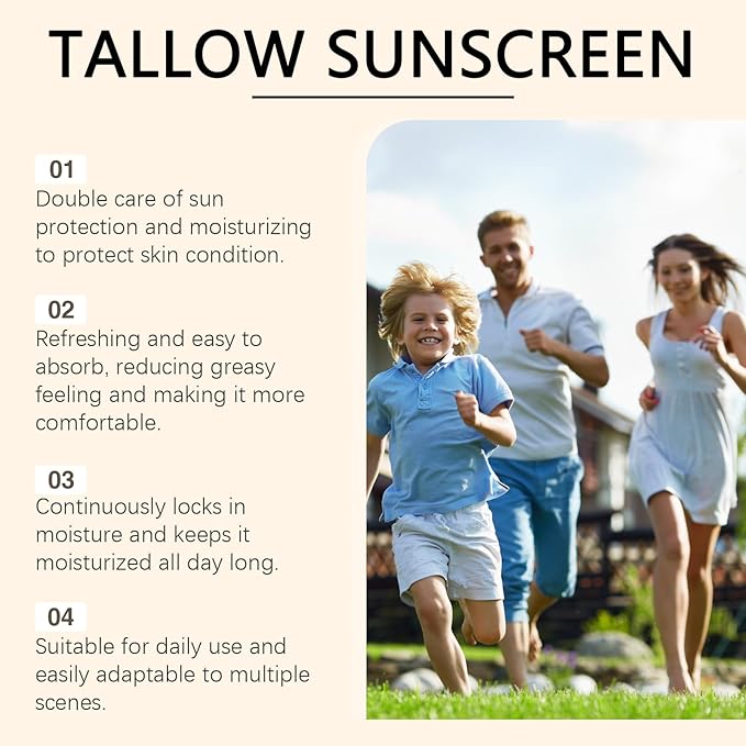 AMALIA Grass-Fed Tallow Sunscreen with Zinc Oxide and Titanium Dioxide, UV Protection and Moisturizing, 1.76oz