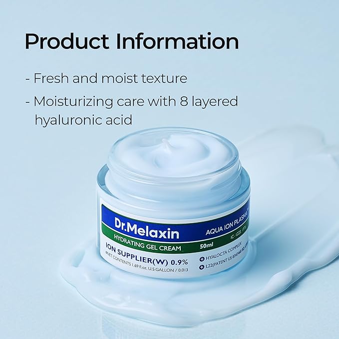 Dr.Melaxin Aqua Ion Plasma Hydrating Gel Cream for Dry & Sensitive Skin, Facial Moisturizing, Korean Skincare 50ml, 1.69 fl.oz