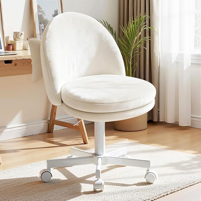 GTPLAYER Velvet Tall Office Chair with Wheels Vanity Chairs with Back, Versatile Height Use: Office to Bar Stools Small Ergonomic Comfy Armlees Computer Desk Chair with Bow Lumbar Pillow for Gift