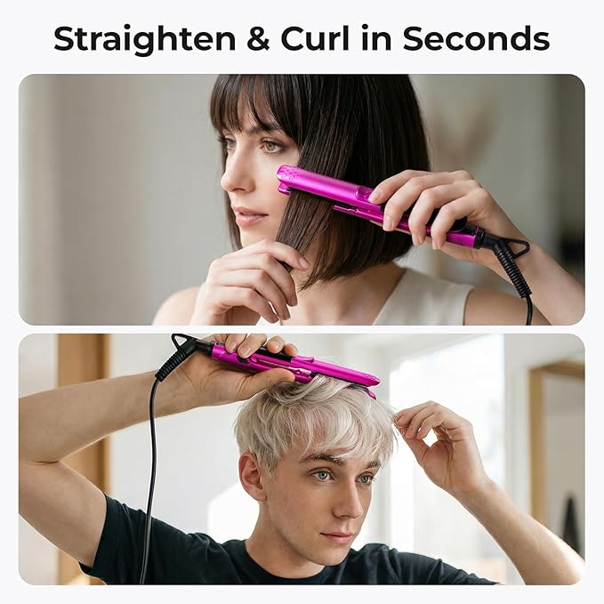 Mini Flat Iron 1/2 Inch with 5 Adjustable Temperatures, Tourmaline Ceramic Small Hair Straightener for Short Hair, Bangs, Beard, Pixie, Edge - Dual Voltage Travel Curling Iron, Auto-Off