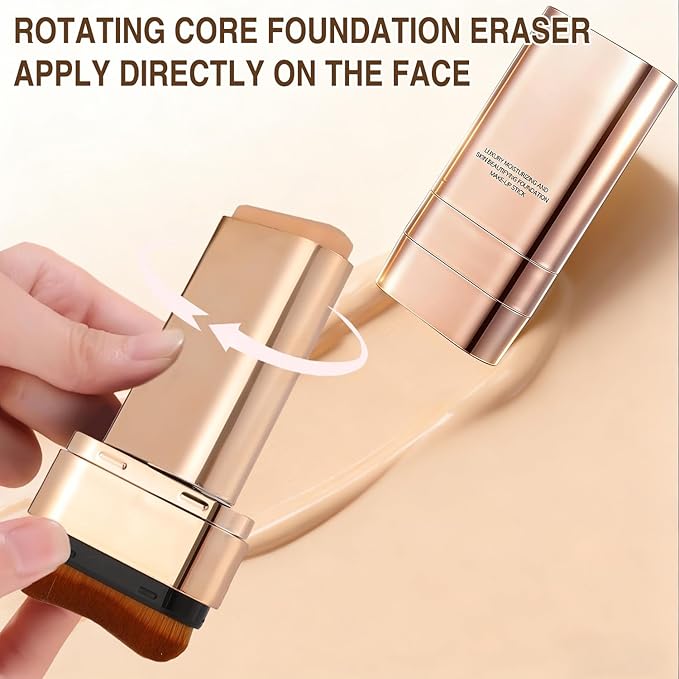 Dual-Ended Concealer Foundation Stick, Korean Foundation Stick 3 in 1 with Brush, Long-Lasting, Lightweight, Brightens for All Skin Types (#01 Bright White)