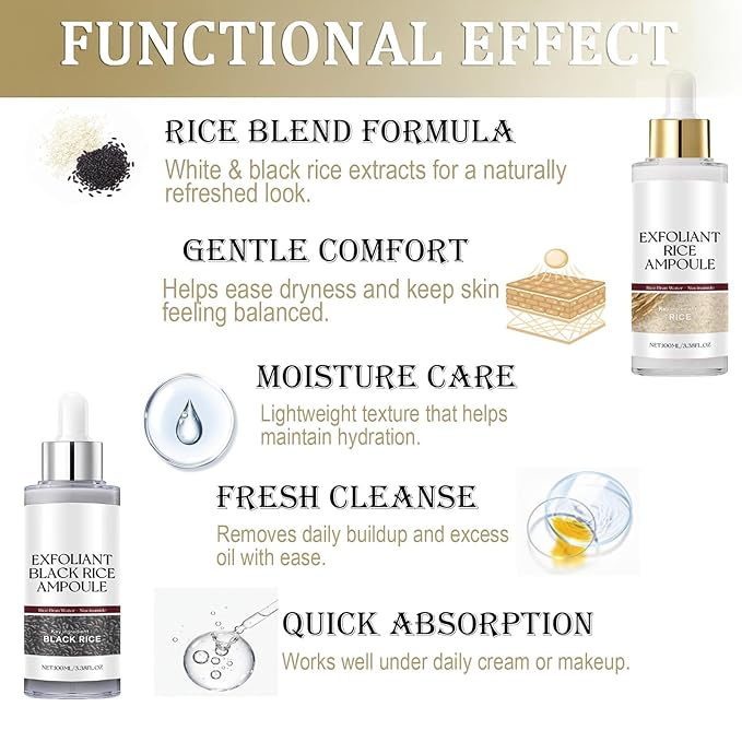 2PCS Peel Shot Glow Rice Ampoule Du,Black & White Rice Peeling Ampoule,Gentle Peel & Pore Minimizing, Soft Exfoliating Face & Body Serum, Suitable for All Skin Types