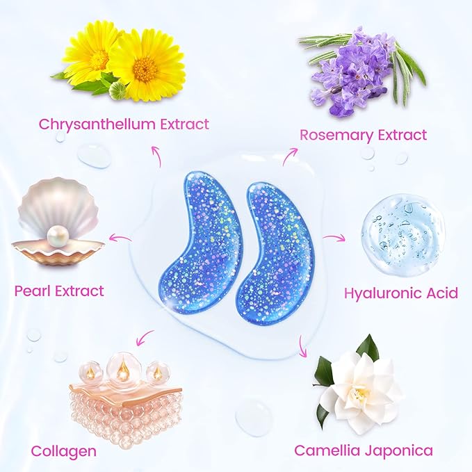 Eye Masks (8 Pairs) - Travel Essentials - Under Eye Patches for Dark Circles, Puffiness, Fine Lines with Collagen, Revitalises and Refreshes Your Skin, Bridesmaid Gift for Her