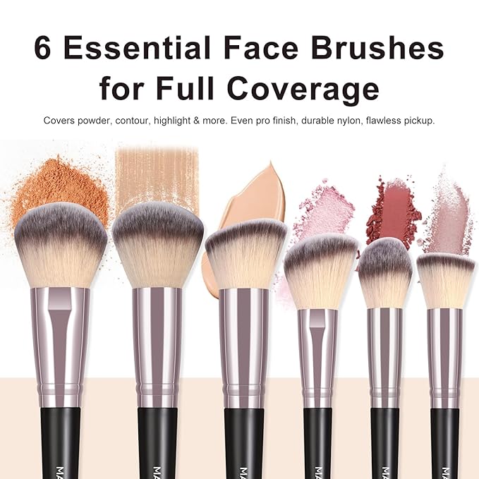 MAANGE 30Pcs Professional Makeup Brush Set with Case – Premium Synthetic Brushes for Foundation, Powder, Blush, Eyeshadow & Blending,Black Coffee