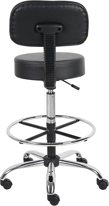 Boss Office Products Be Well Medical Spa Drafting Stool with Back, Black