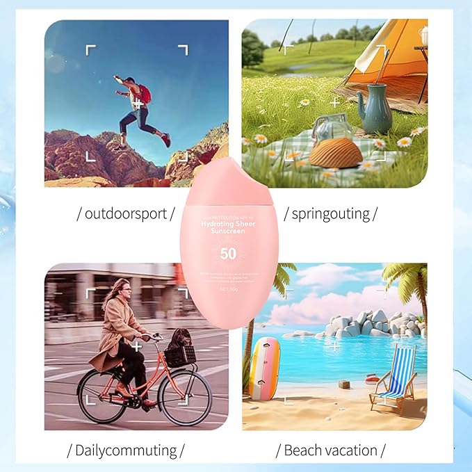 Sunscreen SPF 50+ 50g, Hydrating Sheer Face Sunscreen, Waterproof & Lightweight Water Gel, Non-Greasy, No White Cast, for Sensitive Skin Daily Use