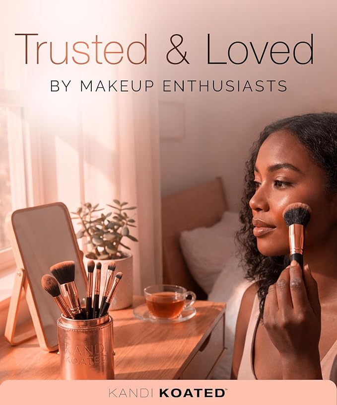 Kandi Koated Makeup Brushes Set with Faux Leather Travel Case [Rose Gold] Synthetic Makeup Brush Kit with Daily Affirmations by Kandi Burruss | Cruelty-Free | Beauty & Makeup