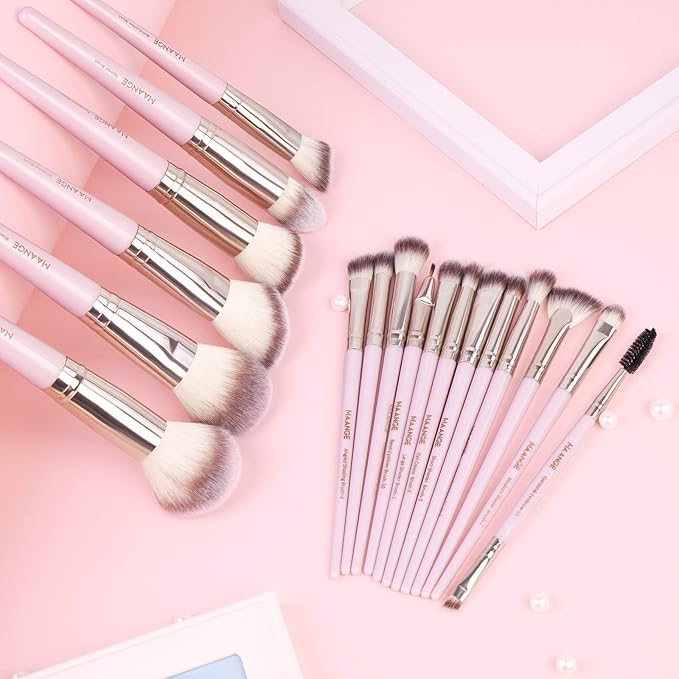 Makeup Brushes, 18 Pcs Professional Premium Synthetic Makeup Brush Set with Case, Foundation Kabuki Eye Travel Make up Brushes sets (Pink Gold)