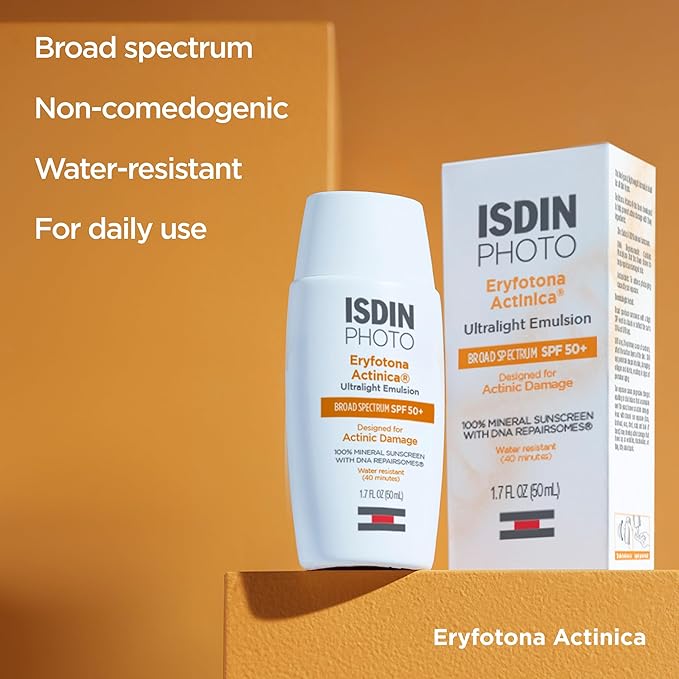 ISDIN Eryfotona Actinica Zinc Oxide sunscreen with 100% mineral UV filter Broad Spectrum SPF 50+, No White Cast, Suitable for Sensitive Skin, travel-size (1.7 Fl Oz)