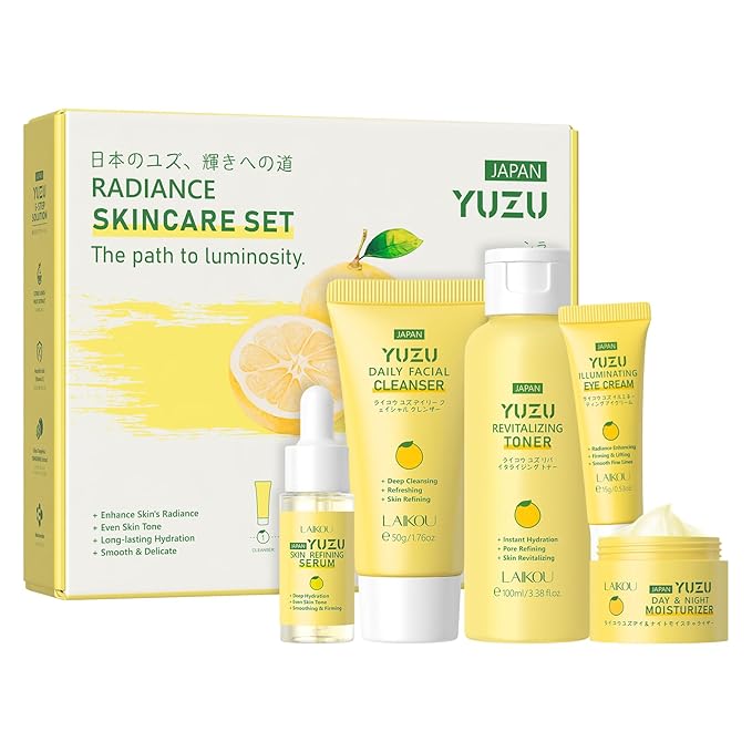LAIKOU Skin Care Set, Gifts for Women, Skin Care Routine Kit for Women, Skincare Gift Set with YUZU Cleanser, Toner, Serum, Eye Cream, Face Cream Mother's Day Christmas Birthday Daughter Wife