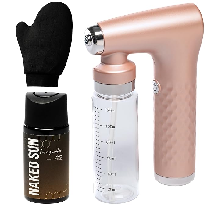 ICON Portable Self Tan Spray Tan Machine Airbrush with Naked Sun Honey Water Sunless Solution and Tanning Lotion Mitt