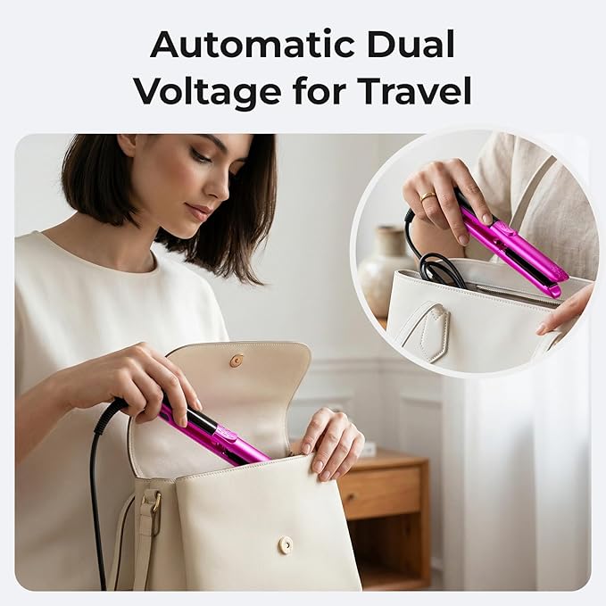Mini Flat Iron 1/2 Inch with 5 Adjustable Temperatures, Tourmaline Ceramic Small Hair Straightener for Short Hair, Bangs, Beard, Pixie, Edge - Dual Voltage Travel Curling Iron, Auto-Off