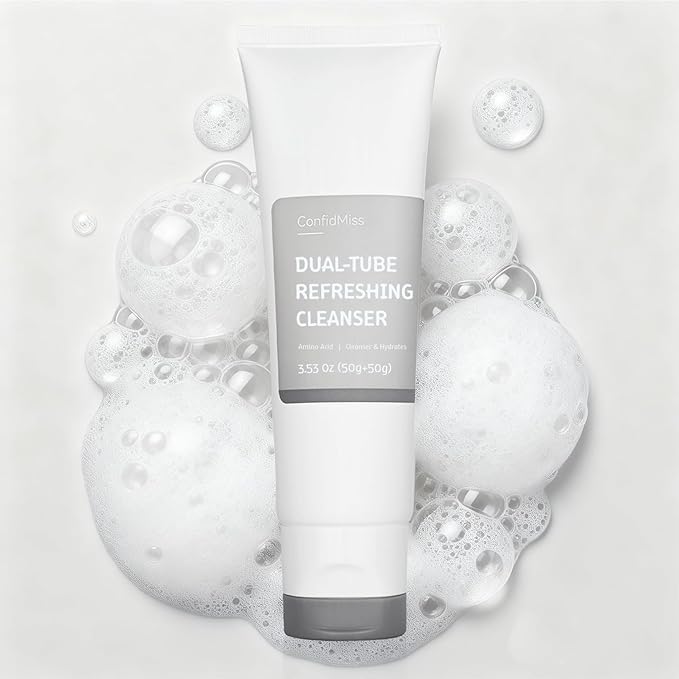 Dual-Tube Refreshing Facial Cleanser, with Double Micro-Fine White Clay Centella Asiatica Pore Cleaning Blackhead Sunscreen Remover Daily Face Amino Acid Cleanser For Oily Skin 1PC