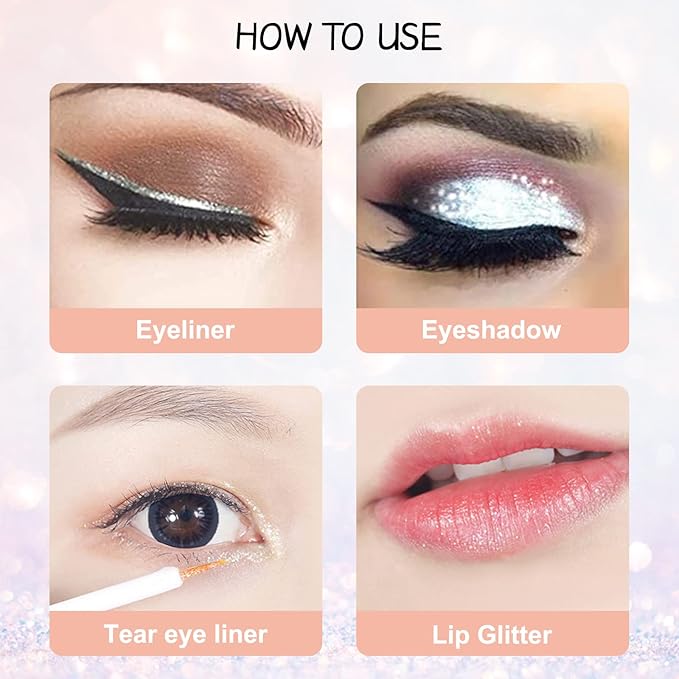 Erinde Liquid Glitter Eyeshadow Eyeliner, Metallic Shimmer Glitter Eyeshadow Liner, High Pigment Colored Eyeliner, Waterproof Long Lasting Sparkle Eye Makeup for Women, Pearl White