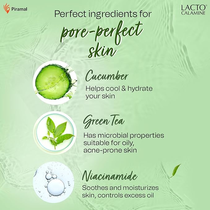 Lact'o Calamin'e Face Toner with Cucumber | 120ml | Deep Pore Cleansing | Open Pores Tightening with Green Tea & 2% Niacinamide for Cool & Hydrated Skin | No Sulphate, No Alcohol, No Parabens