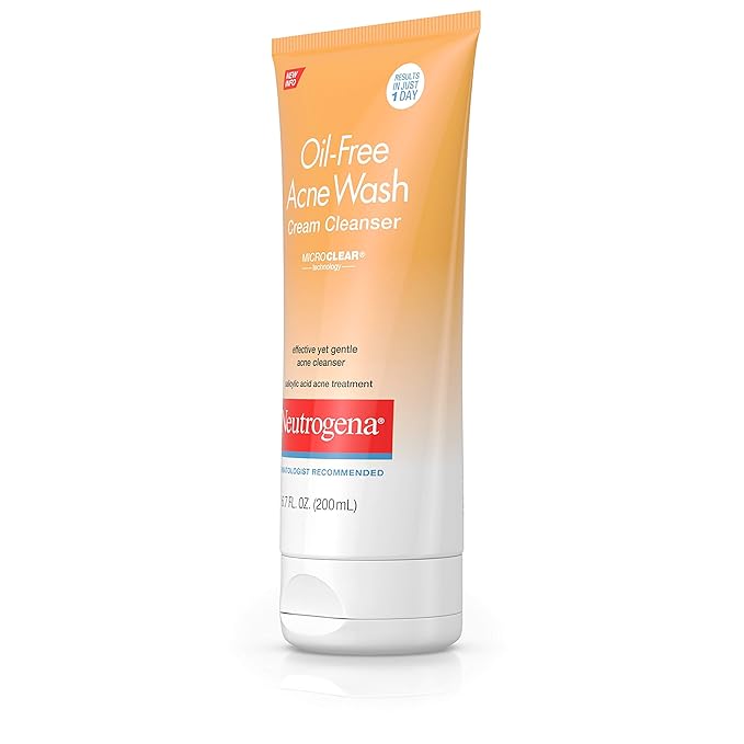 Neutrogena Oil-Free Acne Face Wash Cream Cleanser, 2% Salicylic Acid Acne Treatment, Daily Facial Cleanser for Acne-Prone Skin, 6.7 fl. oz (Pack of 2)