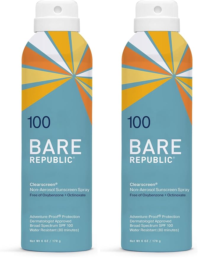 Bare Republic Clearscreen Sunscreen SPF 100 Sunblock Spray, Water Resistant with an Invisible Finish, 6 Fl Oz (Pack of 2)