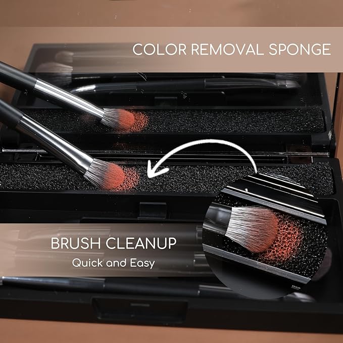 ENERGY Travel Eye Makeup Brush Set Eyeshadow Eyeliner Undereye Concealer Eyebrow Smudge Make Up Applicators for Liquid Cream Powder Blending Double ended Makeup Brushes with Case 4PCS
