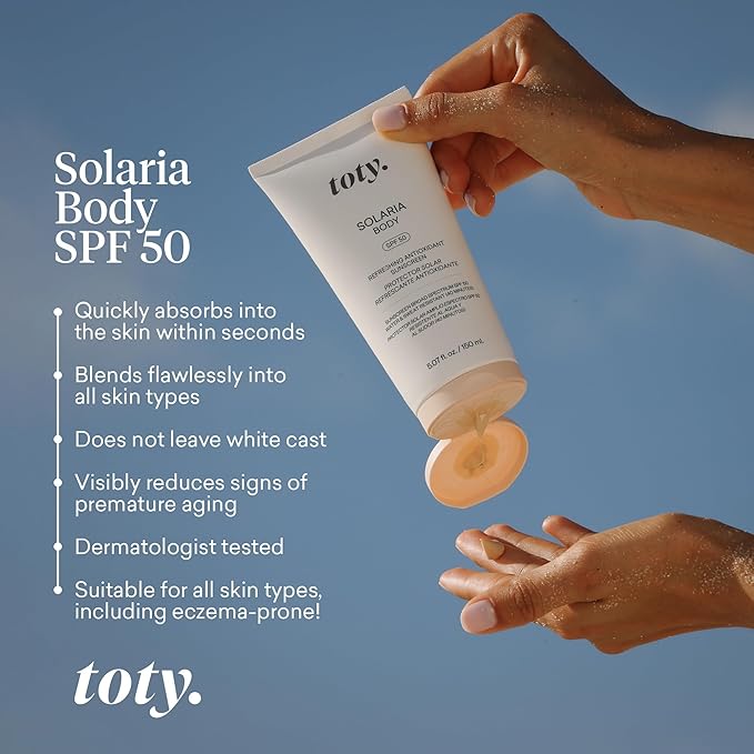Toty by Sofia Vergara - Solaria Body SPF 50 Refreshing Antioxidant Sunscreen - UVA/UVB Protection - Weightless Body SPF for All Skin Types - Water & Sweat Resistant - 5.07 fl oz