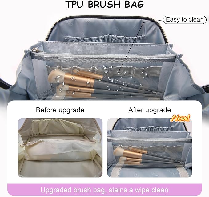 BOYATU Travel Makeup Bag Organizer: 3 Pcs Set Large Capacity Cosmetic Bags Holds 10–20 100ml Full-Size Bottles - 180°Open-Flat Make up Case 3-sec touch-up - Toiletry Bag Gift women (01-F-Purple)
