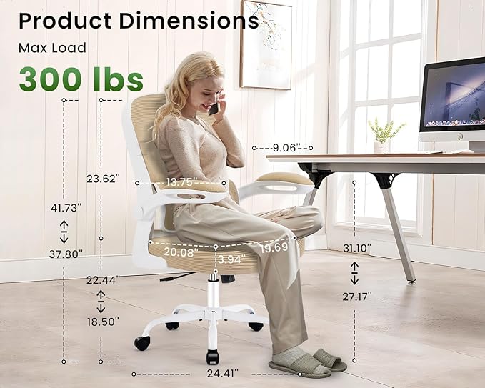 AreShark Office Chair Ergonomic Desk Chairs with Adjustable Lumbar Support, High Back Breathable Mesh Chair with Wheels& Flip-up Armrests,Rolling Swivel Comfy Task Computer Chair for Home Work Gaming
